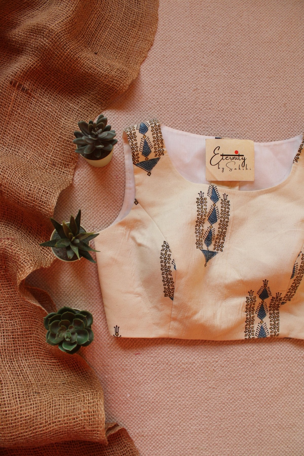 Sand Dusk Ajrakh Boatneck Blouse - Eternity by Sakshi