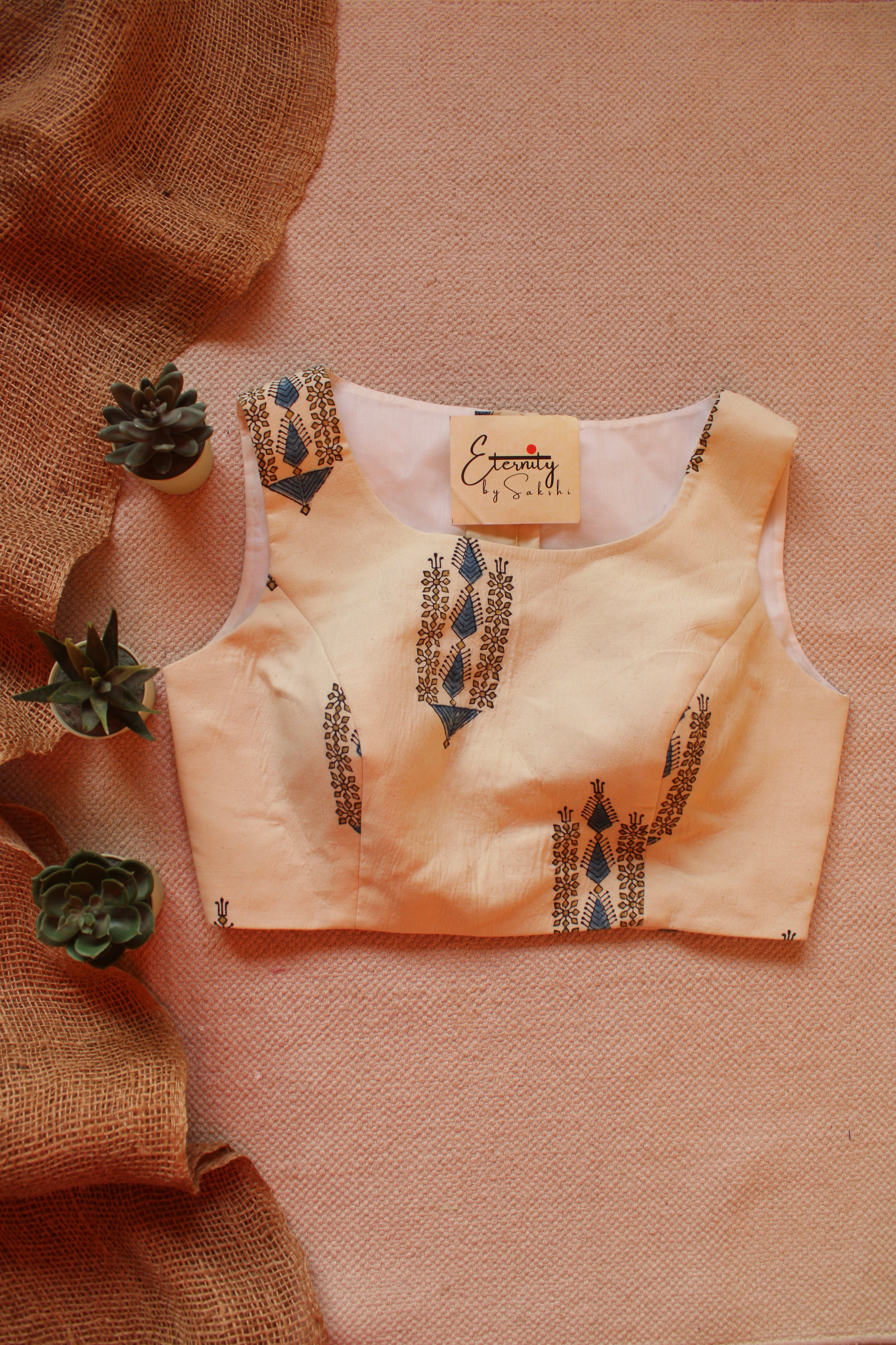 Sand Dusk Ajrakh Boatneck Blouse