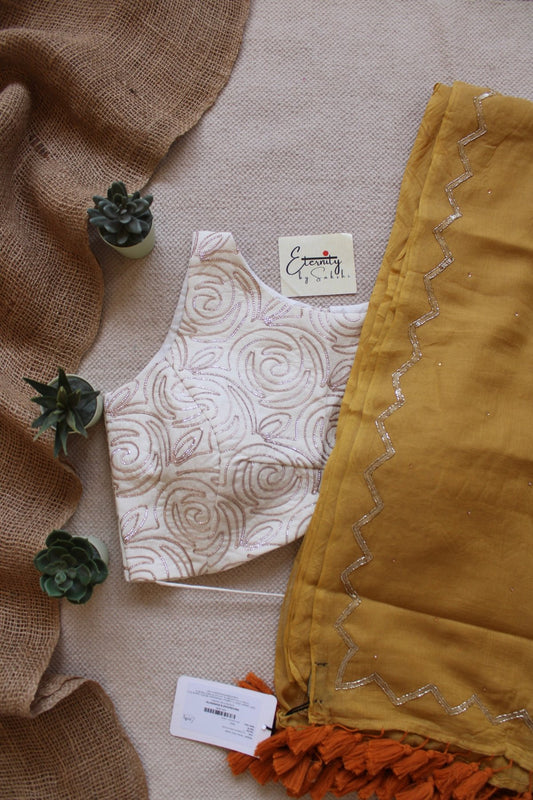 Yellow Noor Saree + Pearl Blouse Combo - Eternity by Sakshi