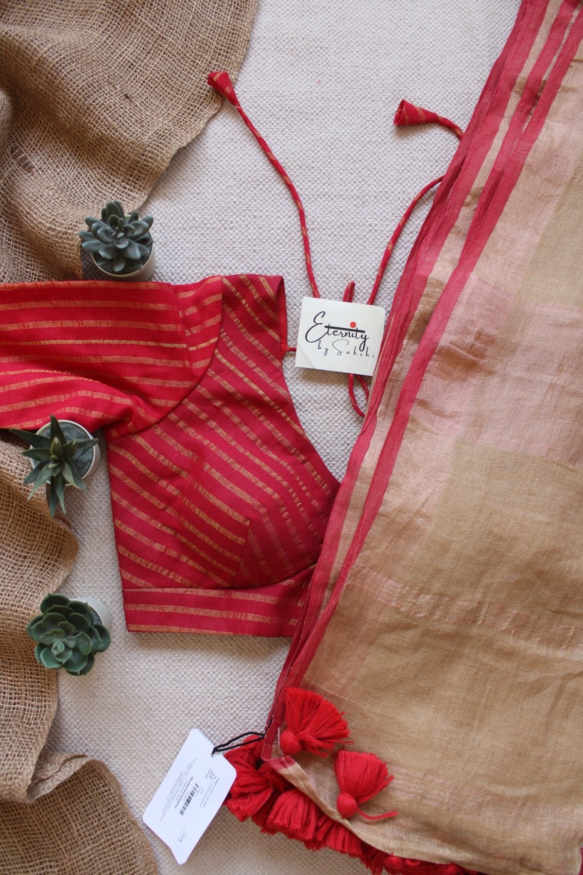 Kangana Linen Saree + Surkh Red Blouse Combo - Eternity by Sakshi
