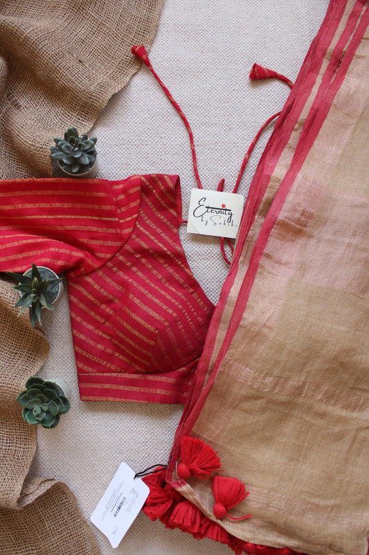 Kangana Linen Saree + Surkh Red Blouse Combo - Eternity by Sakshi