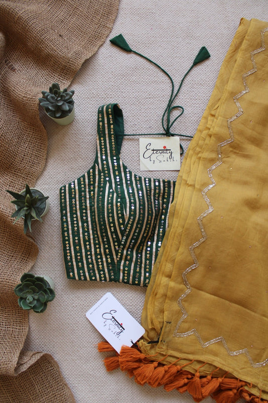 Yellow Noor Saree + Green Sitara Noorie Blouse Combo - Eternity by Sakshi