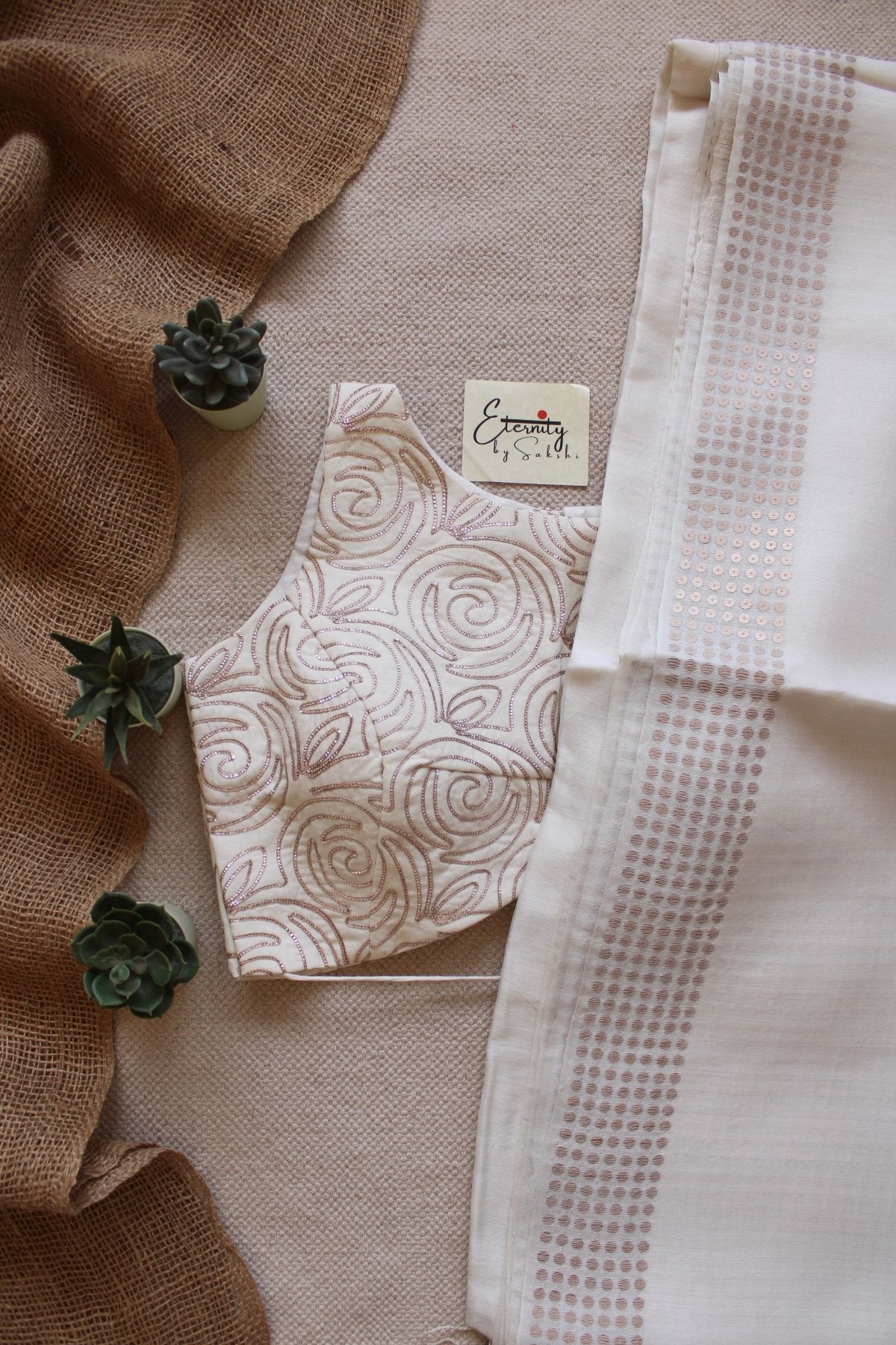 White Sundari Saree + Pearl Blouse Combo - Eternity by Sakshi