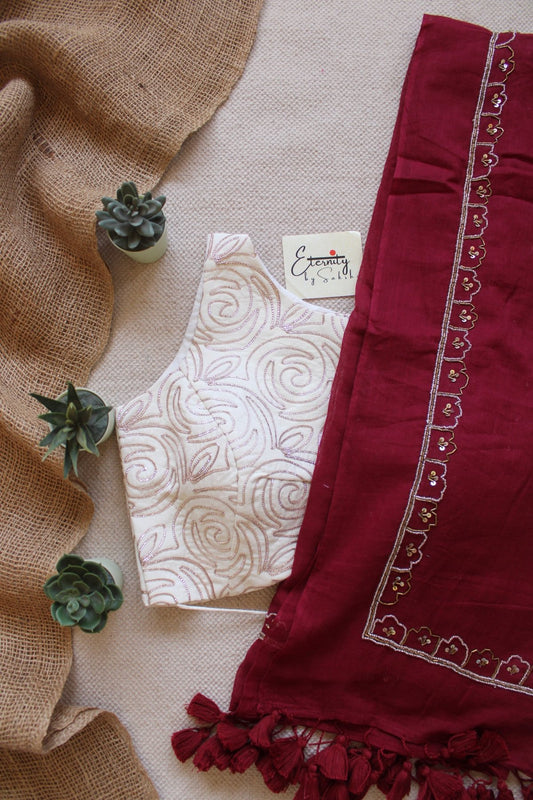 Scarlet Noor Saree + Pearl Blouse Combo - Eternity by Sakshi