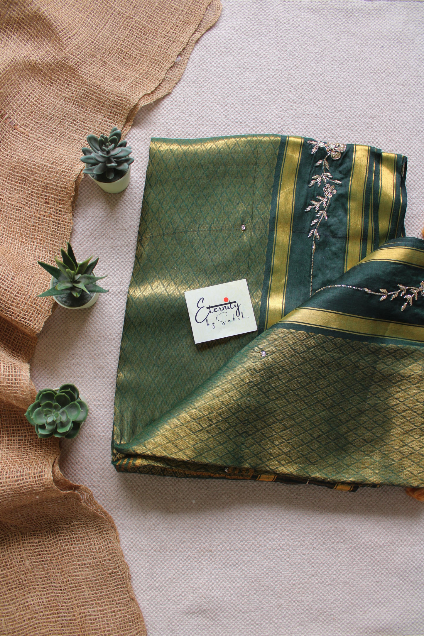 Emerald Jacquard Handwork Saree
