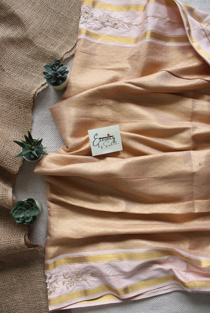 Beige Jacquard Handwork Saree