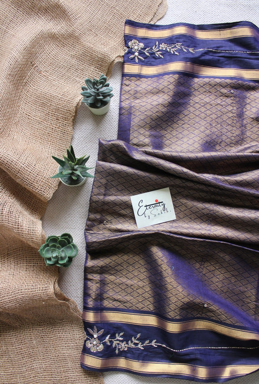 Navy Blue Jacquard Handwork Saree - Eternity by Sakshi