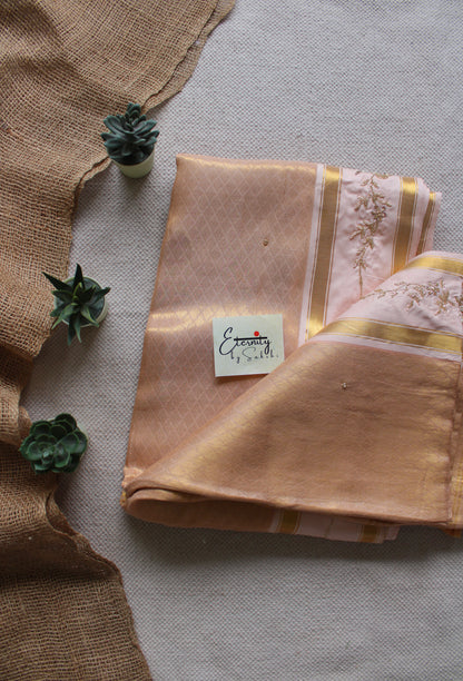 Beige Jacquard Handwork Saree