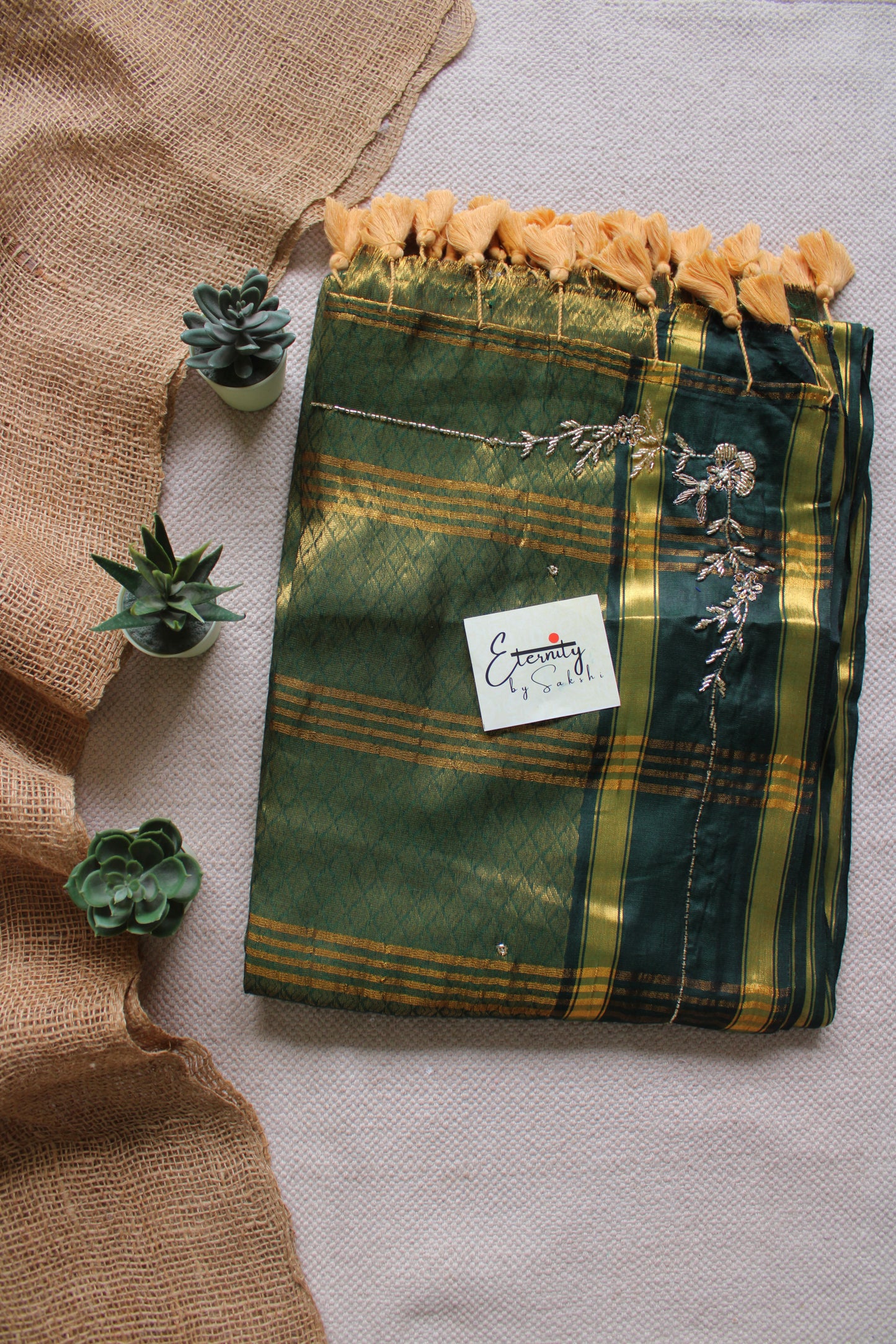 Emerald Jacquard Handwork Saree