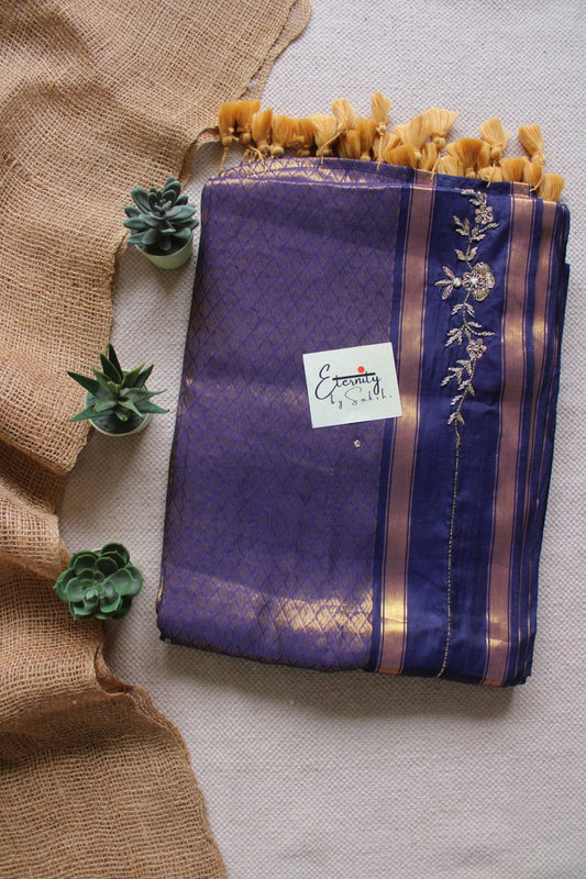 Navy Blue Jacquard Handwork Saree - Eternity by Sakshi