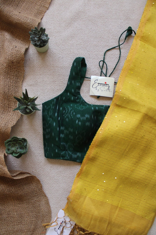 Metallic Yellow Shakti Saree + Green Ikat Noorie Blouse Combo - Eternity by Sakshi