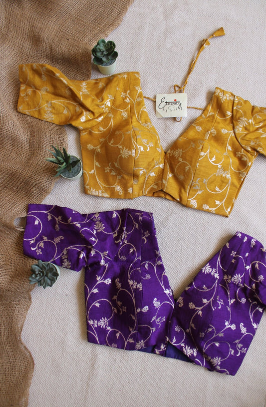 Purple + Yellow (Brocade) (Combo Blouse) - Eternity by Sakshi