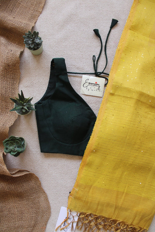Metallic Yellow Shakti Saree + Black Madhubala Blouse Combo - Eternity by Sakshi