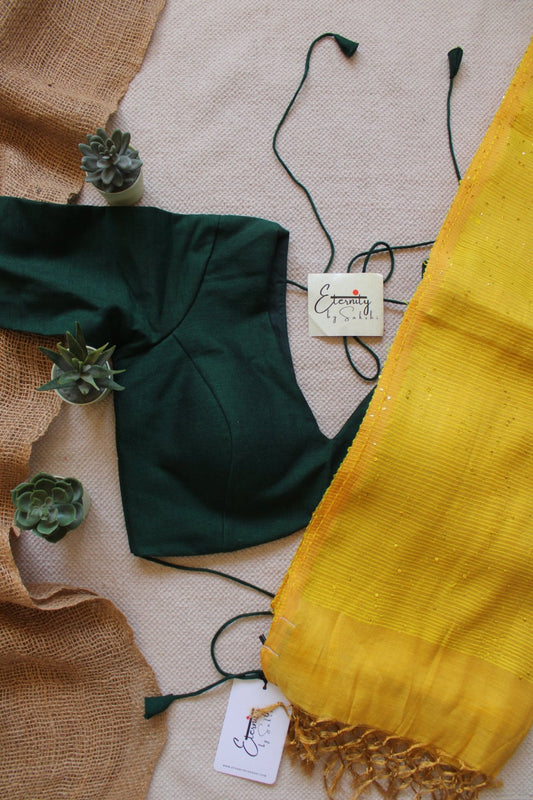 Metallic Yellow Shakti Saree + Green Shadow Blouse Combo - Eternity by Sakshi