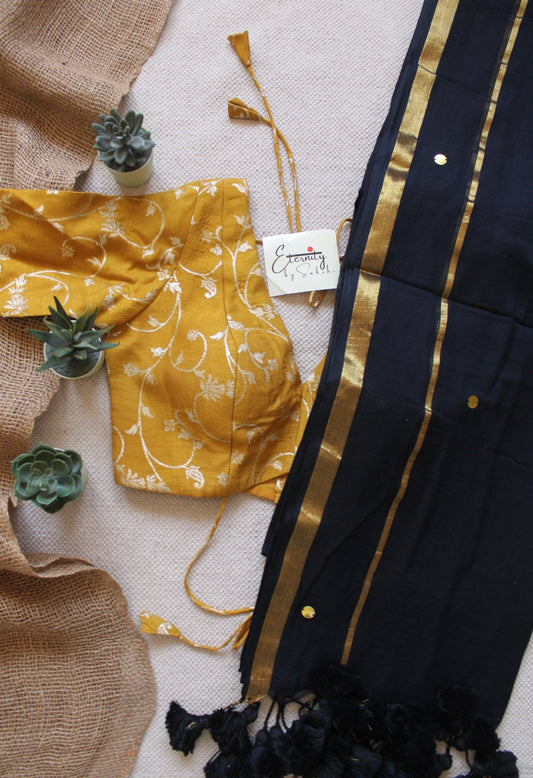 Black Bling Saree + Yellow Brocade Blouse Combo - Eternity by Sakshi