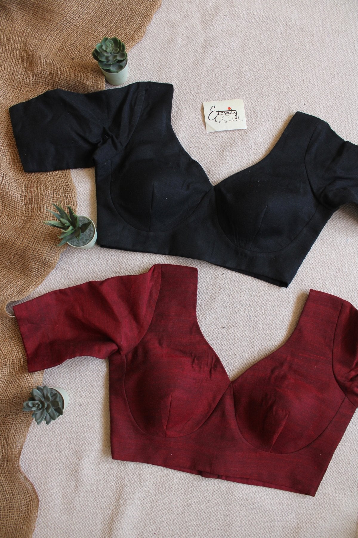 Black + Maroon (Madhubala Sleeves) (Combo Blouse) - Eternity by Sakshi