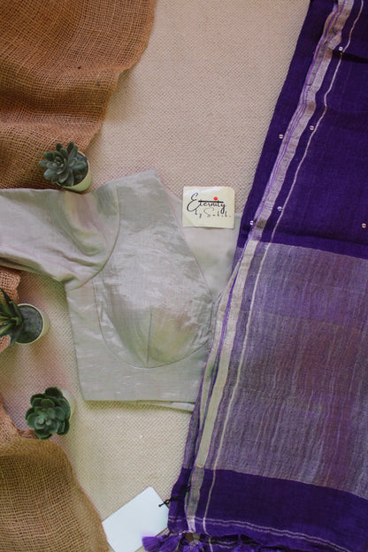 Purple Raina Linen Saree + Silver Zari Blouse Combo - Eternity by Sakshi
