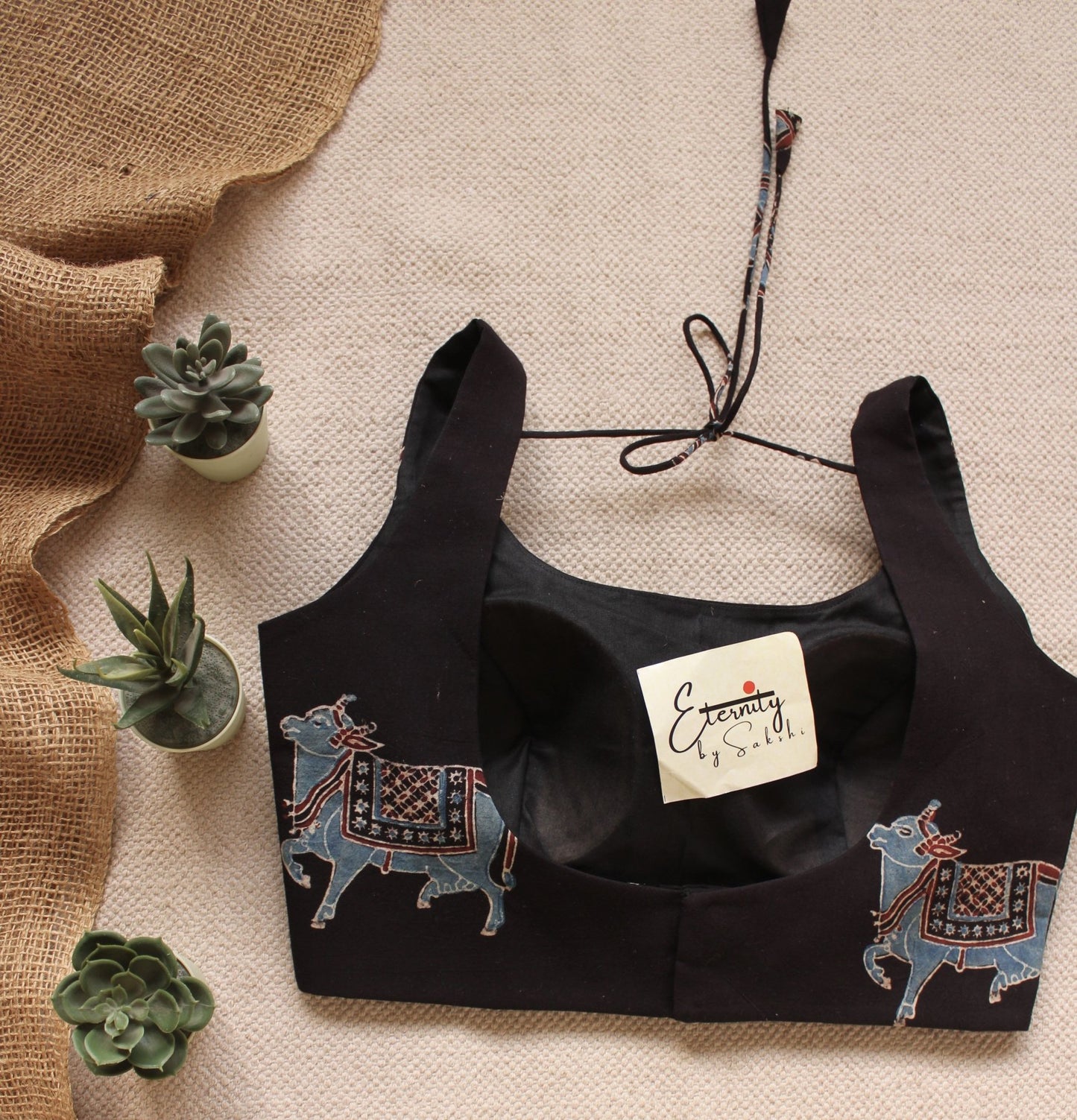 Black Gauri Ajrakh Boatneck Blouse - Eternity by Sakshi