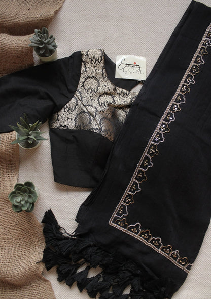 Black Noor Saree + Black Gulnaar Brocade Blouse Combo - Eternity by Sakshi