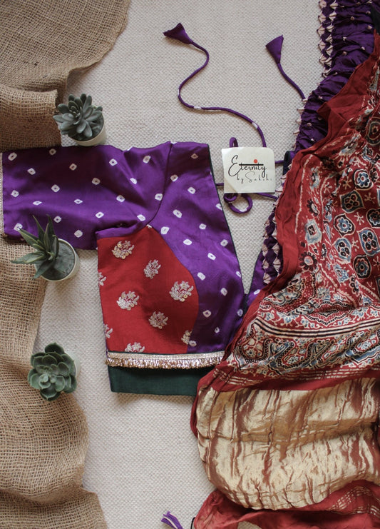 Purple Modal Bandhani Saree + Purple Bandhani Blouse Combo - Eternity by Sakshi