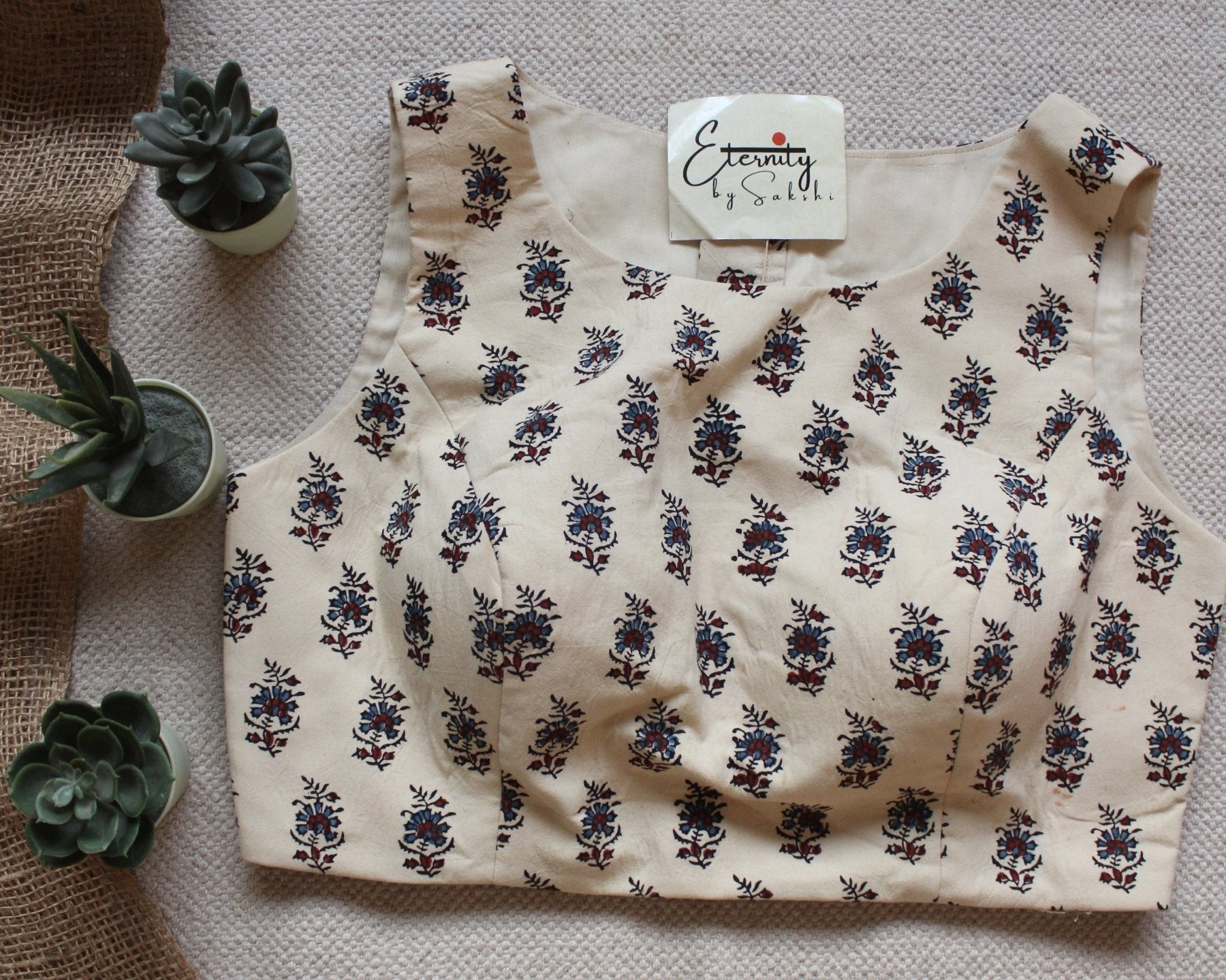 Ivory Ajrakh Boatneck Blouse - Eternity by Sakshi