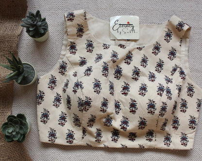 Ivory Ajrakh Boatneck Blouse - Eternity by Sakshi