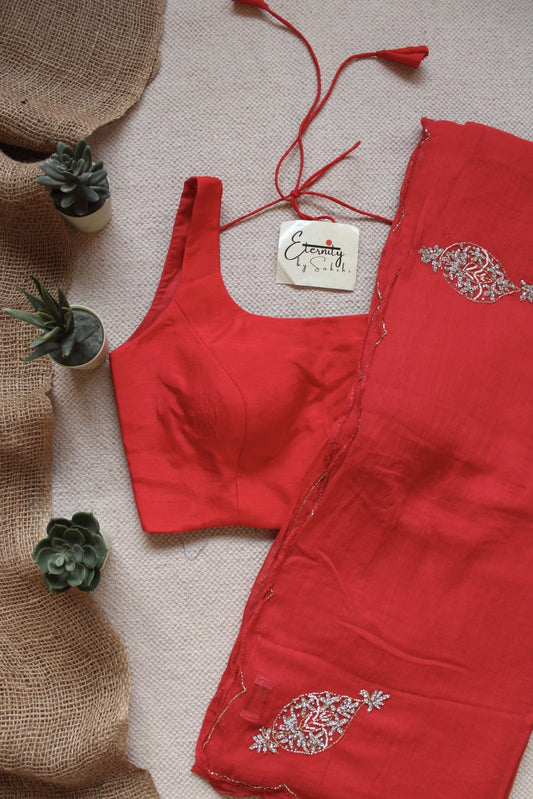 Laal Handwork Noor Saree + Red Noorie Blouse Combo - Eternity by Sakshi