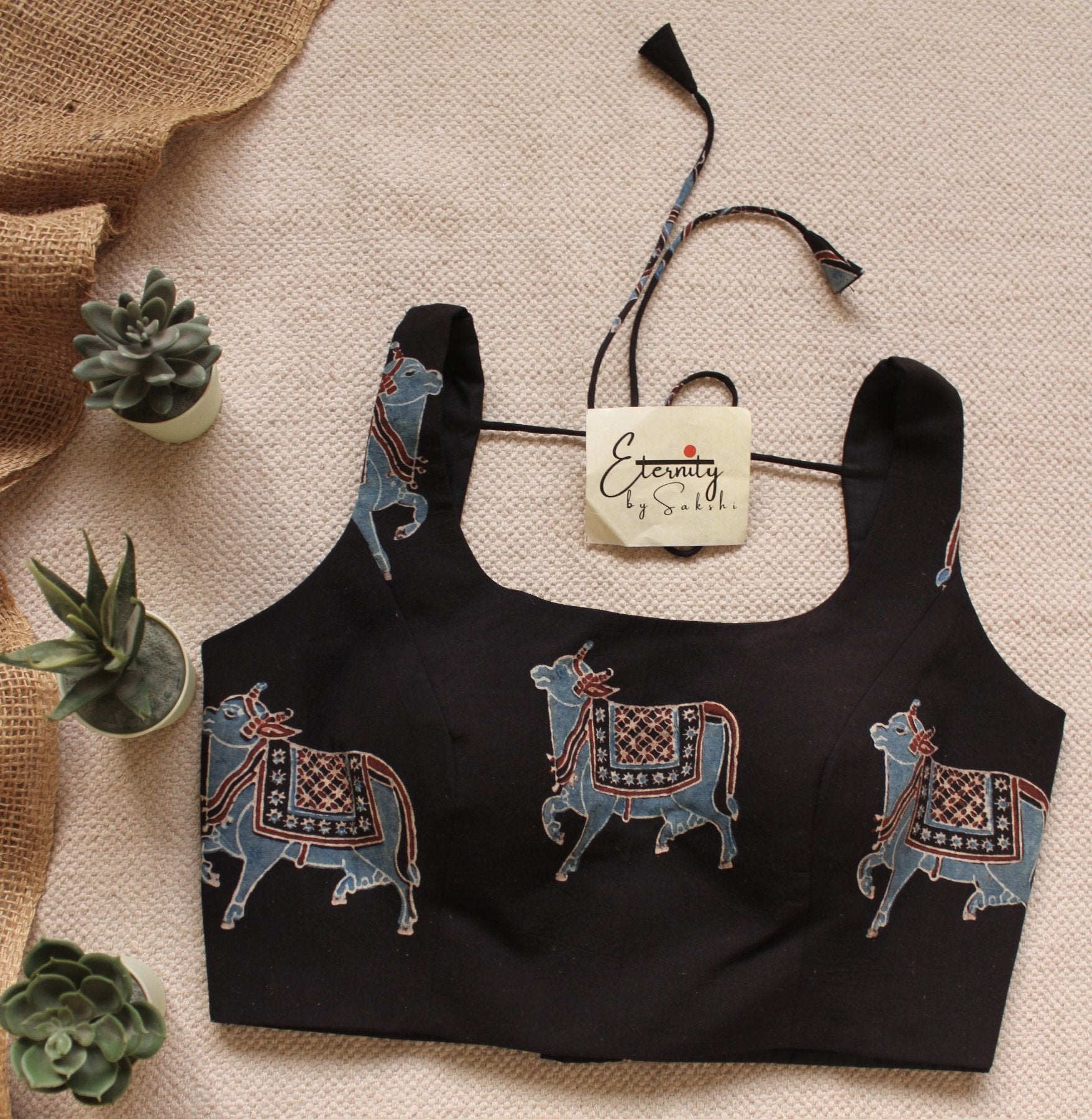 Black Gauri Ajrakh Boatneck Blouse - Eternity by Sakshi