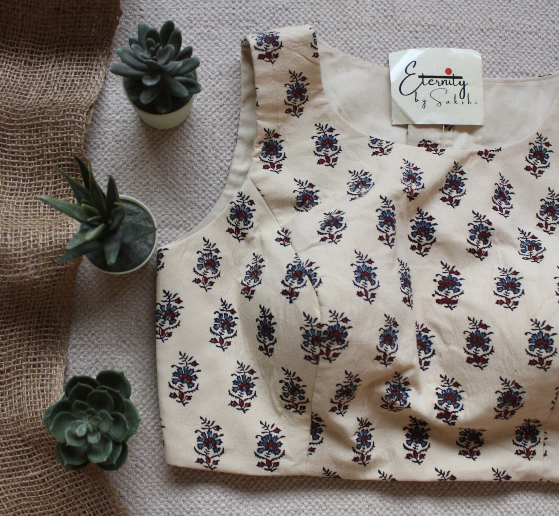 Ivory Ajrakh Boatneck Blouse - Eternity by Sakshi