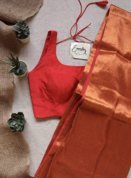 Gold Era Metallic Mul Saree + Red Noorie Blouse Combo - Eternity by Sakshi
