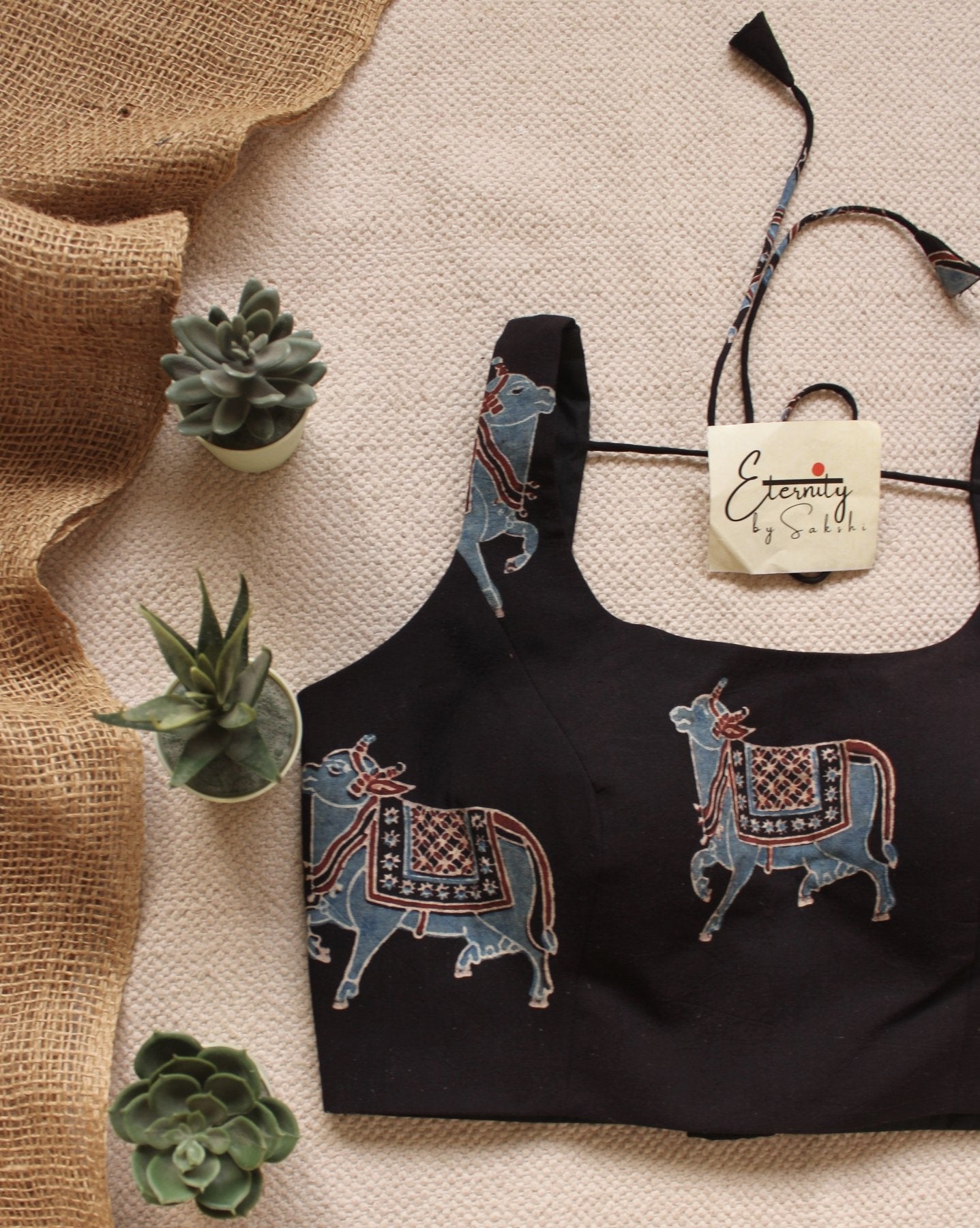 Black Gauri Ajrakh Boatneck Blouse - Eternity by Sakshi