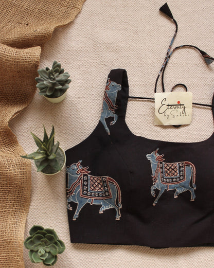 Black Gauri Ajrakh Boatneck Blouse - Eternity by Sakshi