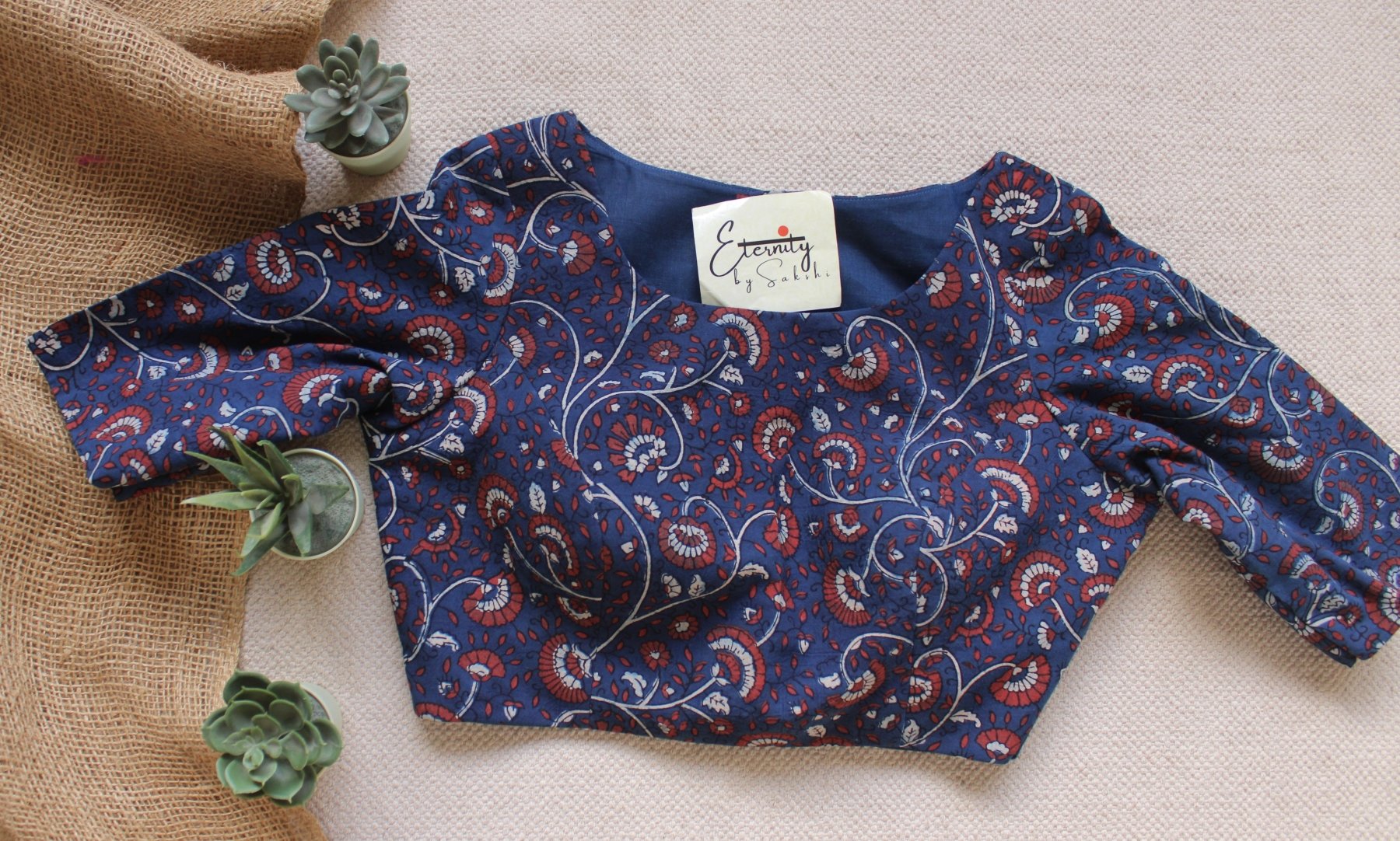 Ajrakh – Blue Floral Blouse - Eternity by Sakshi