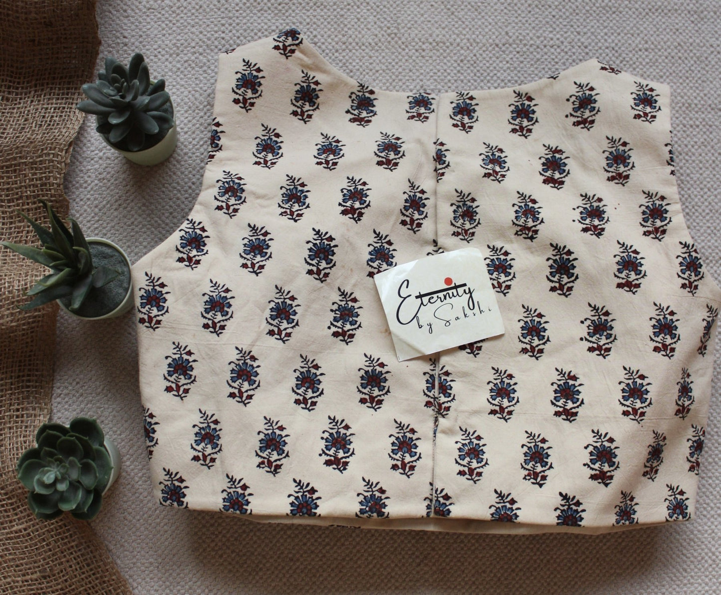 Ivory Ajrakh Boatneck Blouse - Eternity by Sakshi