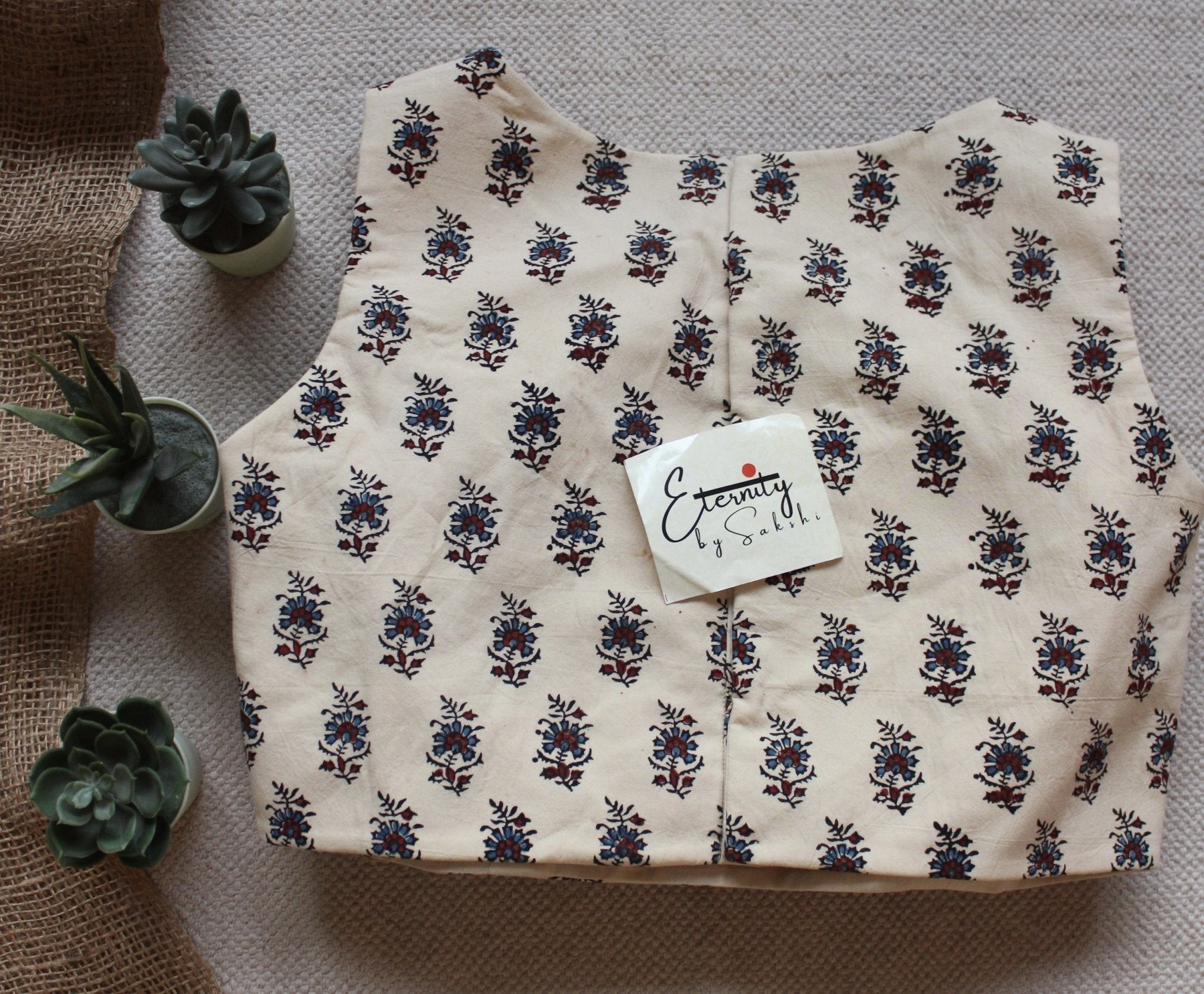 Ivory Ajrakh Boatneck Blouse - Eternity by Sakshi