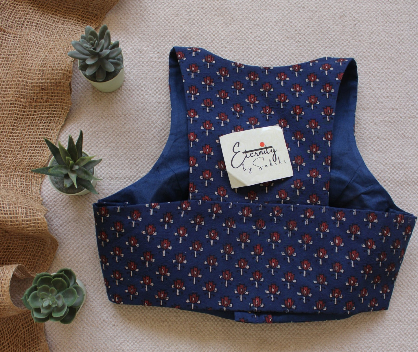 Gulmohar Indigo Ajrakh Blouse - Eternity by Sakshi