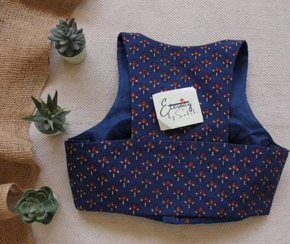 Gulmohar Indigo Ajrakh Blouse - Eternity by Sakshi