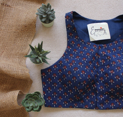 Gulmohar Indigo Ajrakh Blouse - Eternity by Sakshi