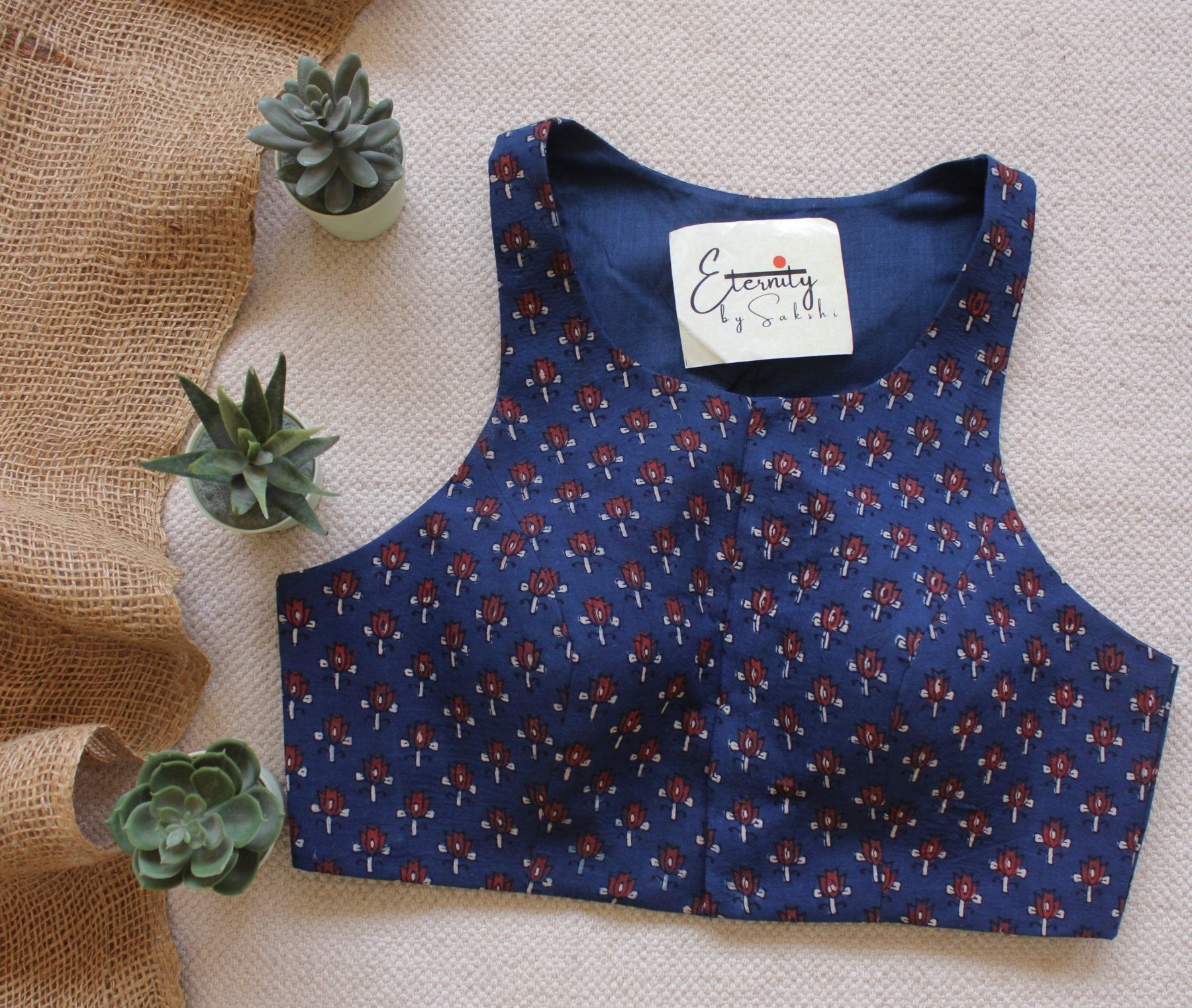 Gulmohar Indigo Ajrakh Blouse - Eternity by Sakshi