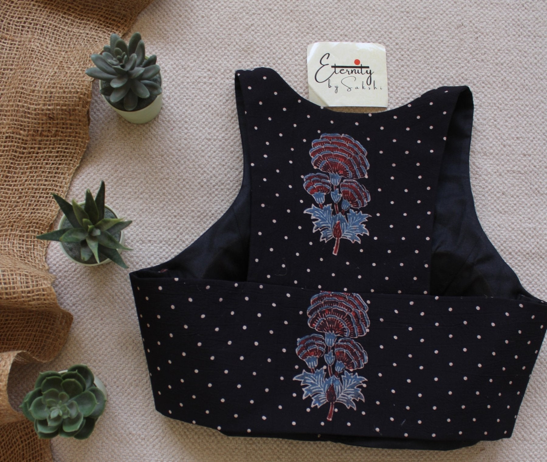 Gulmohar Black Ajrakh Blouse - Eternity by Sakshi