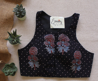 Gulmohar Black Ajrakh Blouse - Eternity by Sakshi
