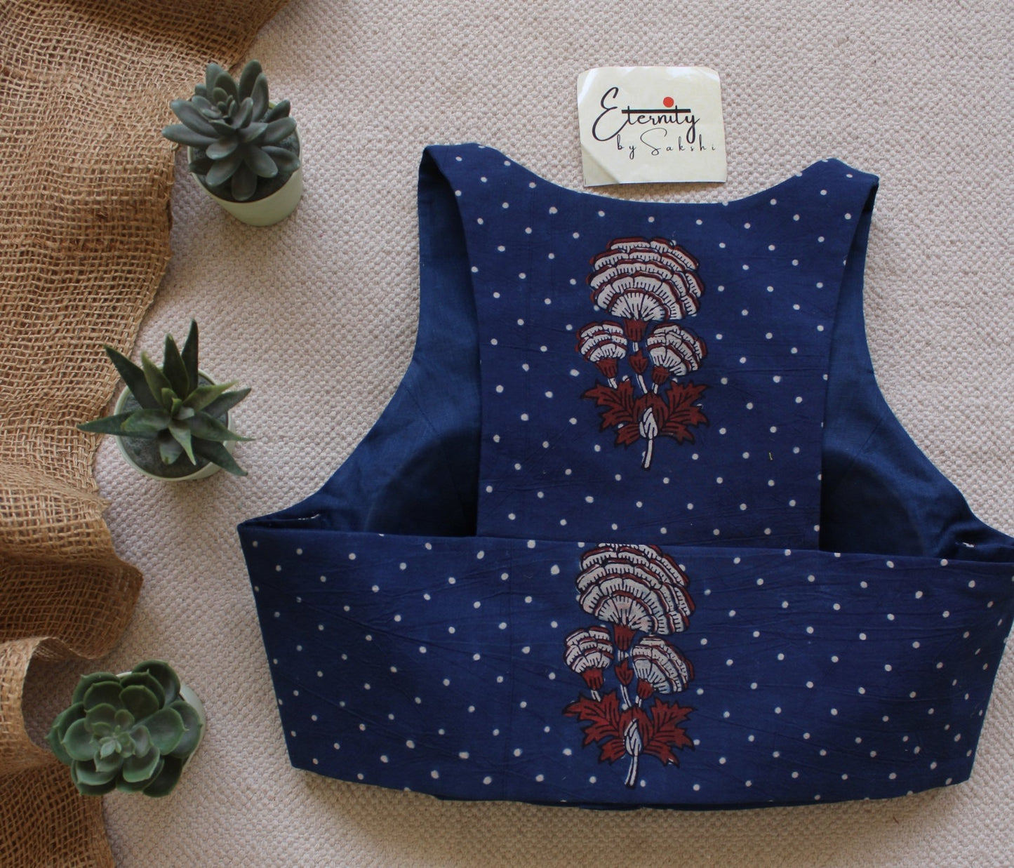 Gulmohar Blue Ajrakh Blouse - Eternity by Sakshi