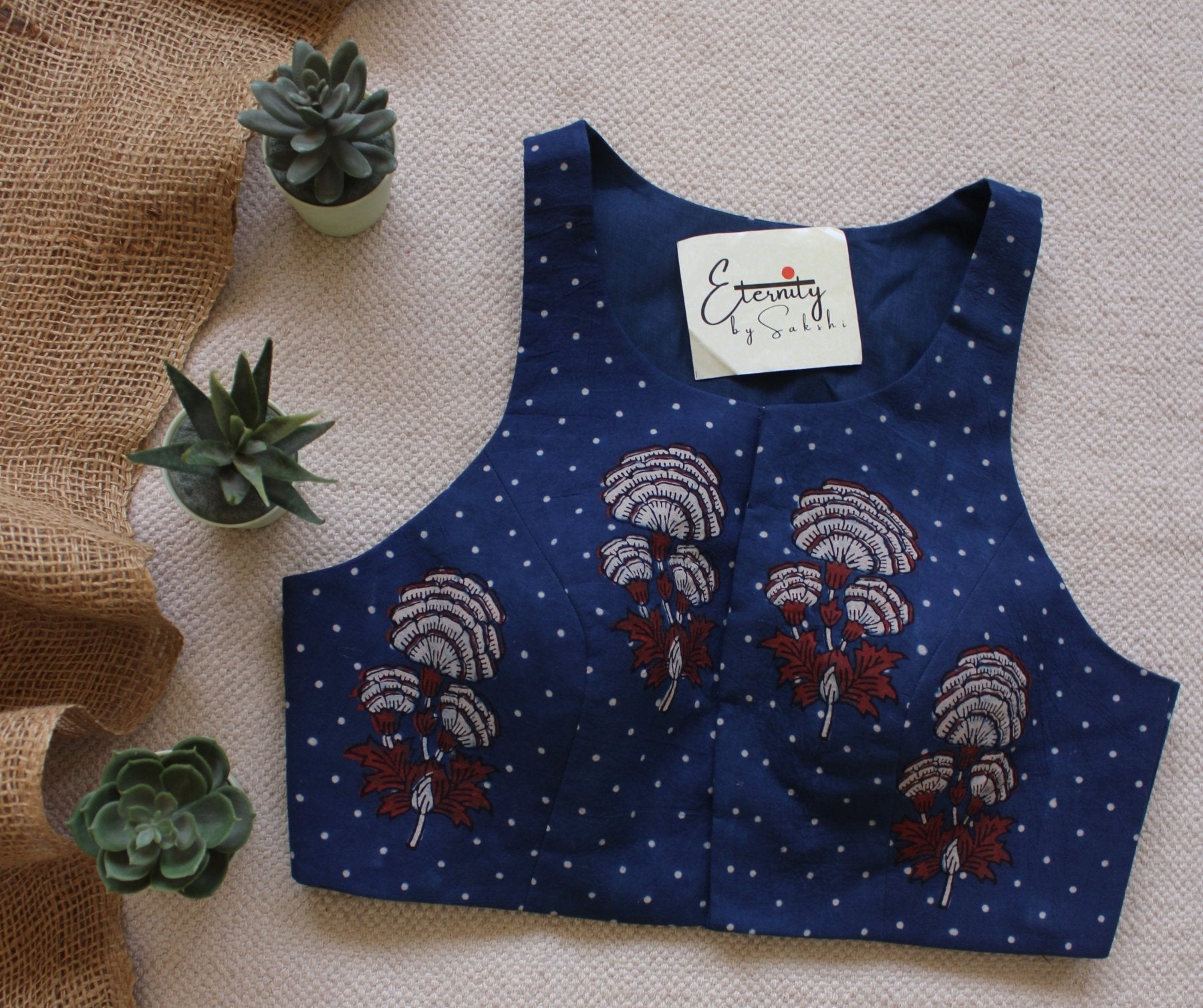 Gulmohar Blue Ajrakh Blouse - Eternity by Sakshi