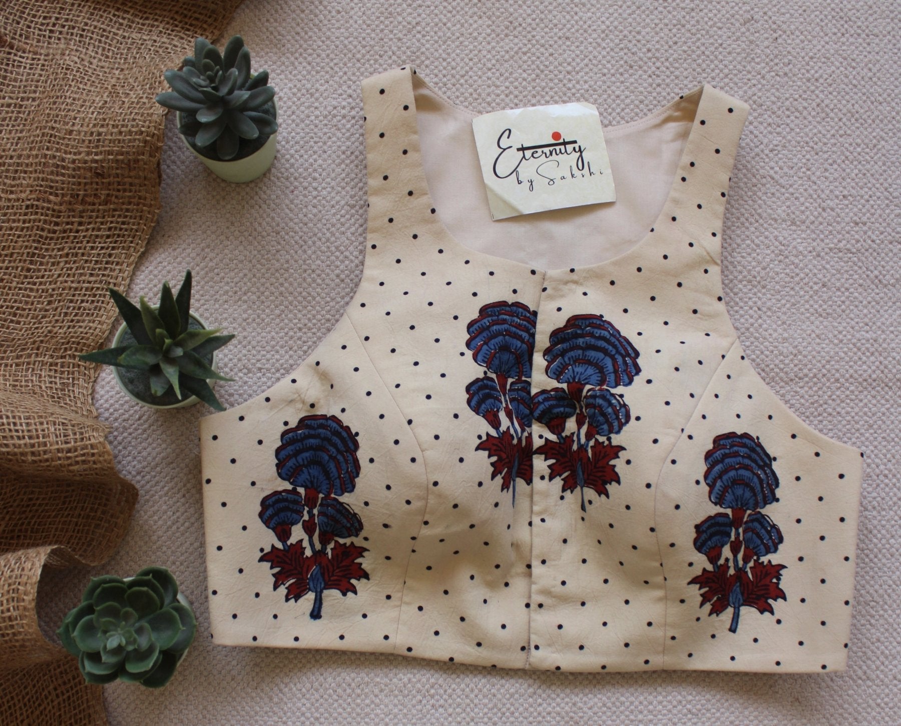 Gulmohar Vanilla Ajrakh Blouse - Eternity by Sakshi