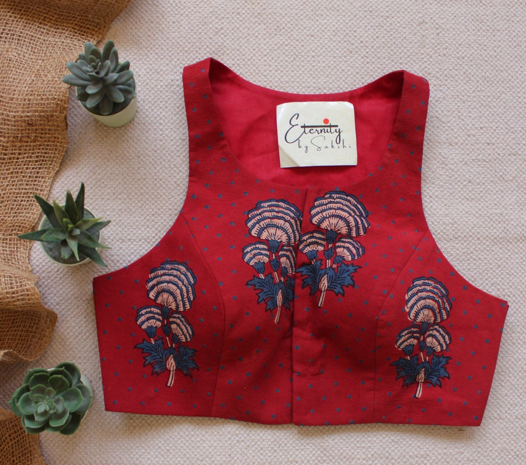 Gulmohar Maroon Ajrakh Blouse - Eternity by Sakshi