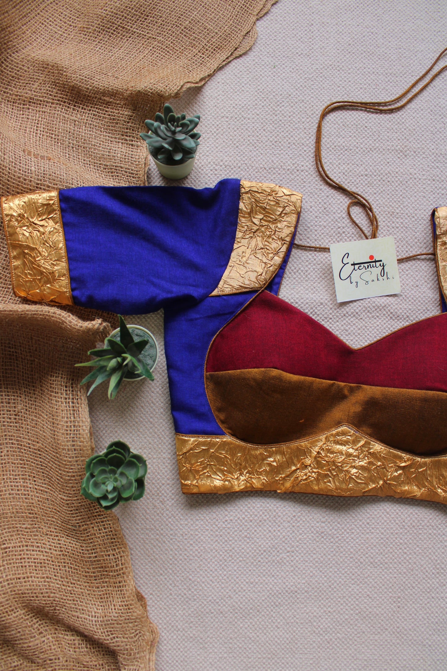 Blue Red Navrangi Patch Blouse