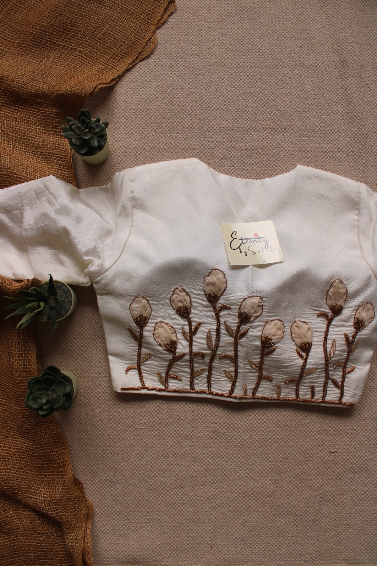 White Floral Embroidery Blouse - Eternity by Sakshi