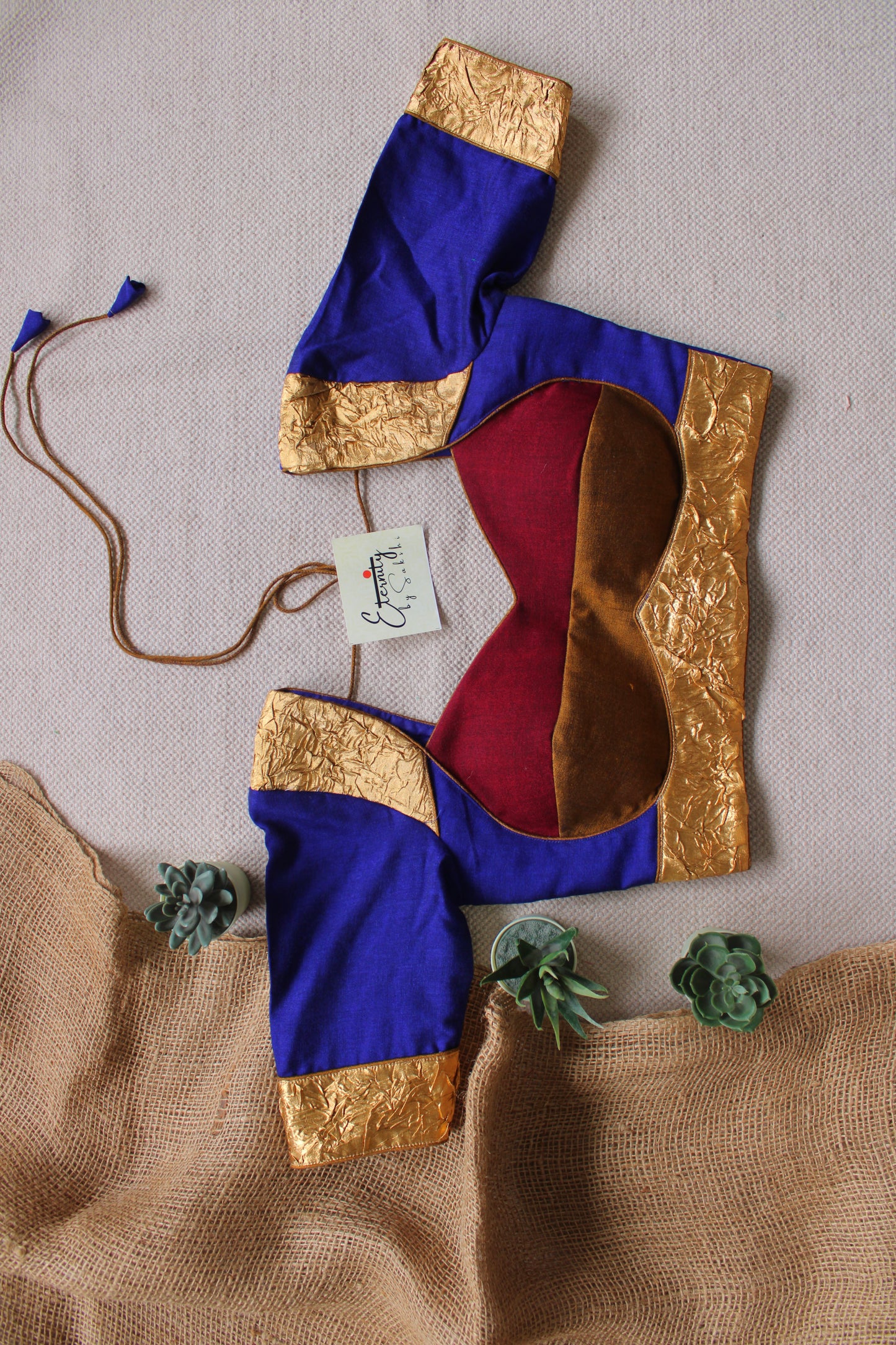 Blue Red Navrangi Patch Blouse