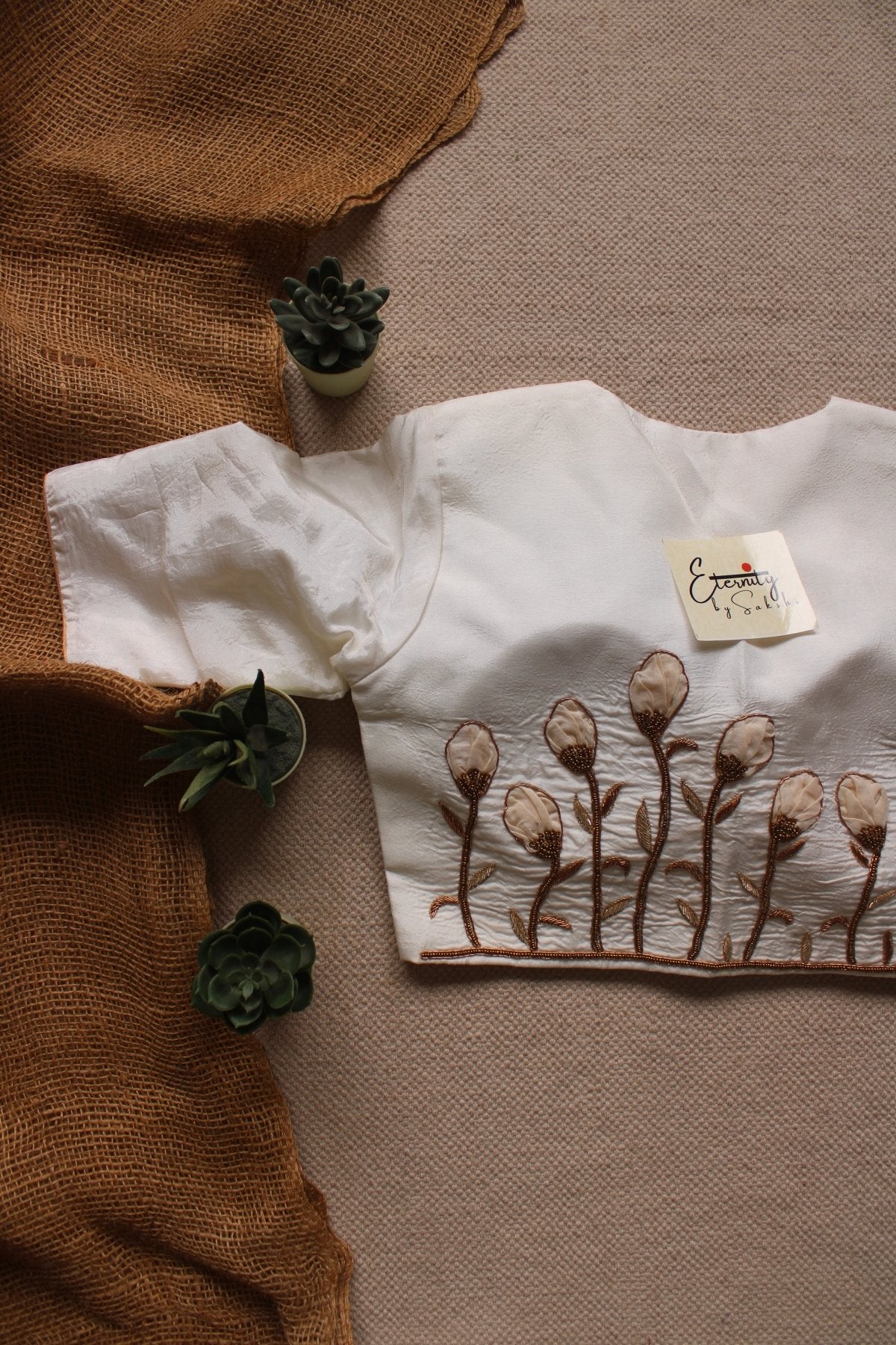 White Floral Embroidery Blouse - Eternity by Sakshi