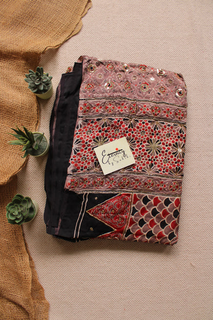 Earthy Tone Ajrakh Modal Silk Handwork Saree
